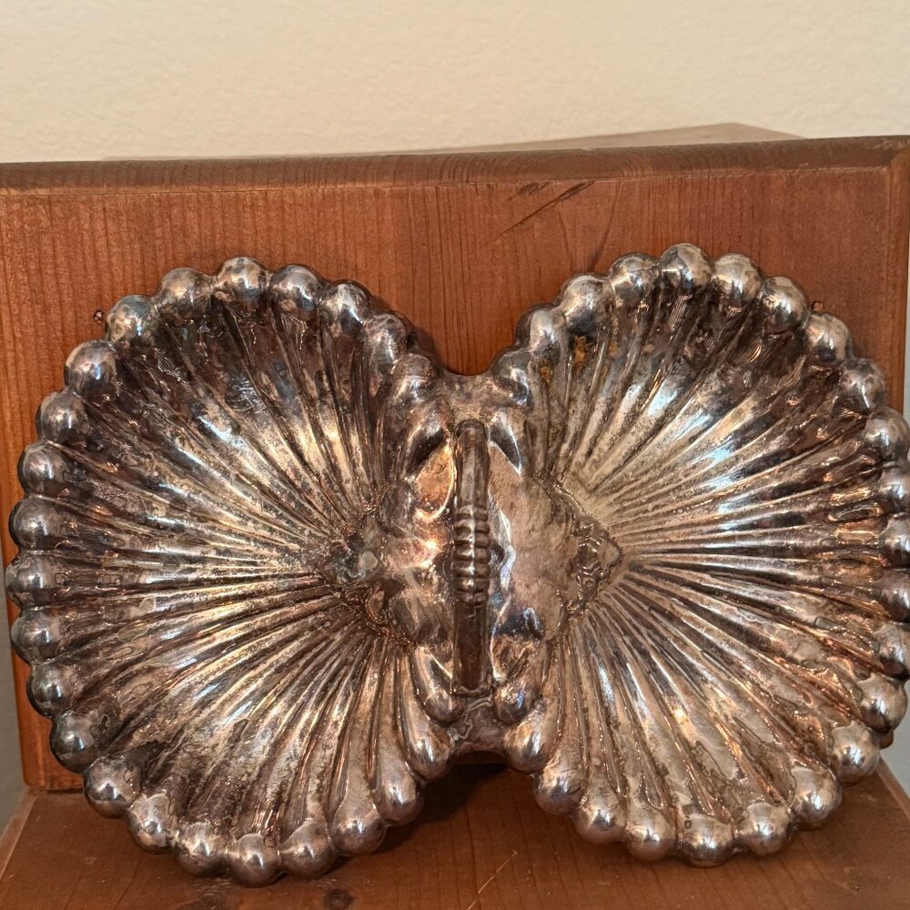 Vintage English Silver Clam Shell Serving Dish Platter Tray